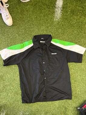 Vintage Kawasaki Racing Team Pit Crew Mechanic Button-Up Shirt 2X